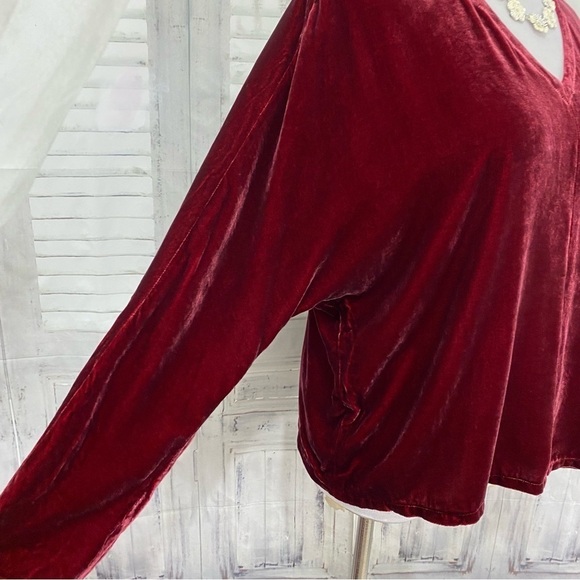 Eileen Fisher Deep Claret Burgundy Red Silk Dolman Sleeve Velvet Top Oversized - Picture 7 of 10
